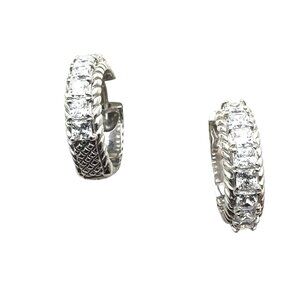 Judith Ripka Sterling Silver Diamonique Cubic Zircon 1" Pierced Hoop Earrings